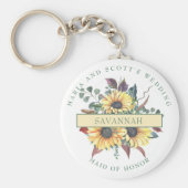 Rustic Sunflower Maid of Honor Button Sleutelhange Sleutelhanger (Voorkant)