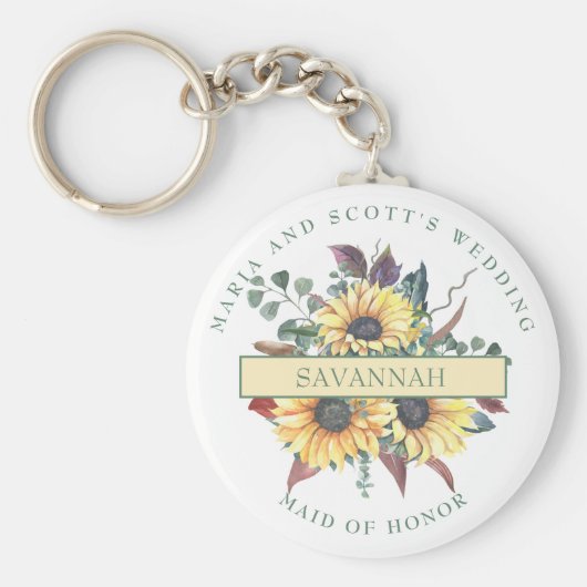 Rustic Sunflower Maid of Honor Button Sleutelhange Sleutelhanger (Voorkant)