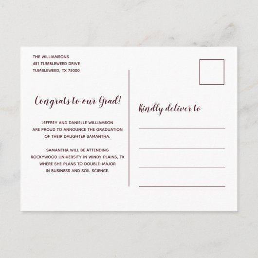 Rustic Sunflower Maroon and Gold Photo Afstuderen Aankondigingskaart (Achterkant)