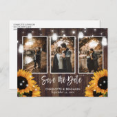 Rustic Sunflower Mason Jar 3 Photo Save the Date Aankondigingskaart (Voorkant / Achterkant)