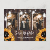Rustic Sunflower Mason Jar 3 Photo Save the Date Aankondigingskaart (Voorkant)