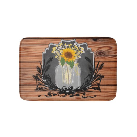 Rustic Sunflower Mason Jar Badmat (Voorkant)