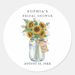 Rustic Sunflower Mason Jar Bridal Shower  Ronde Sticker