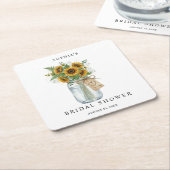 Rustic Sunflower Mason Jar Bridal Shower Square  Kartonnen Onderzetters (Schuin)