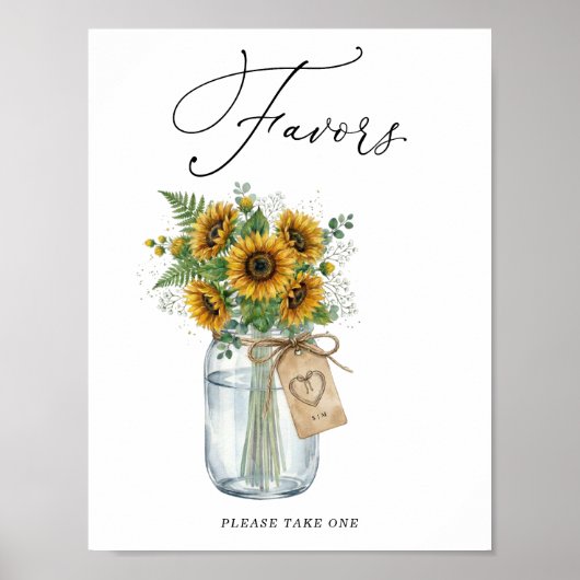 Rustic Sunflower Mason Jar Favors Sign Poster (Voorkant)