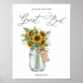Rustic Sunflower Mason Jar Guest Book Sign Poster