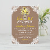 Rustic Sunflower Mason Jar Lace Baby shower Invite Kaart (Staand voorkant)