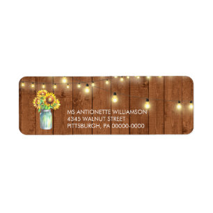 Rustic Sunflower Mason Jar Lights Adres Etiket