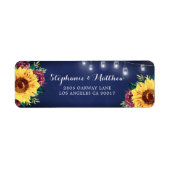 Rustic Sunflower Mason Jar Lights Navy Wedding Etiket (Voorkant)