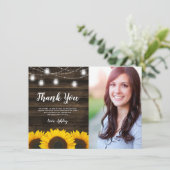 Rustic Sunflower Mason Jar Lights Sweet 16 Bedankkaart (Staand voorkant)