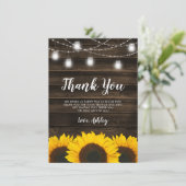 Rustic Sunflower Mason Jar Lights Sweet 16 Bedankkaart (Staand voorkant)
