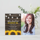 Rustic Sunflower Mason Jar Lights Sweet 16 Foto Kaart (Staand voorkant)