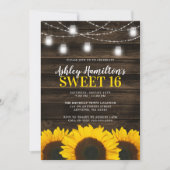 Rustic Sunflower Mason Jar Lights Sweet 16 Kaart (Voorkant)