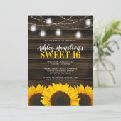 Rustic Sunflower Mason Jar Lights Sweet 16 Kaart (Staand voorkant)