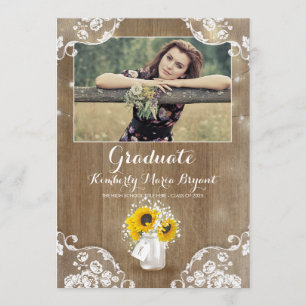 Rustic Sunflower Mason Jar Photo Graduparty Kaart