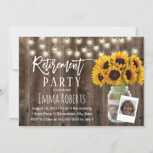 Rustic Sunflower Mason Jar Photo Retirement Kaart