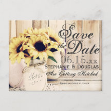 Rustic Sunflower Mason Jar Save the Date Briefkaar
