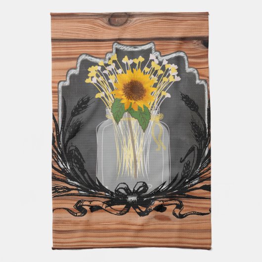Rustic Sunflower Mason Jar Theedoek (Verticaal)