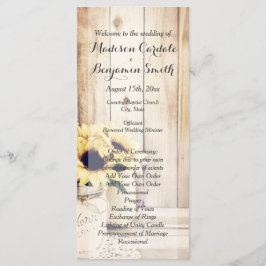 Rustic Sunflower Mason Jar Wedding Programs Programmakaart