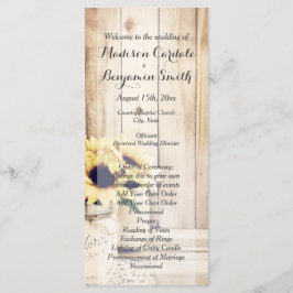 Rustic Sunflower Mason Jar Wedding Programs Programmakaart
