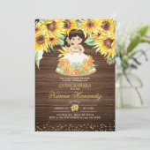 Rustic Sunflower Mexican Girl Mis Quince Invitatio Kaart (Staand voorkant)