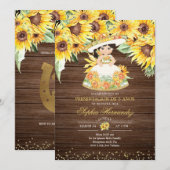 Rustic Sunflower Mexican Girl tres añ os Invitati Kaart (Voorkant / Achterkant)