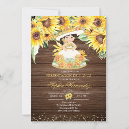 Rustic Sunflower Mexican Girl tres añ os Invitati Kaart
