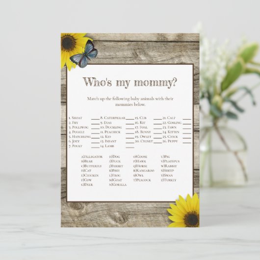 Rustic Sunflower Mijn Baby shower van mama Kaart (Staand voorkant)