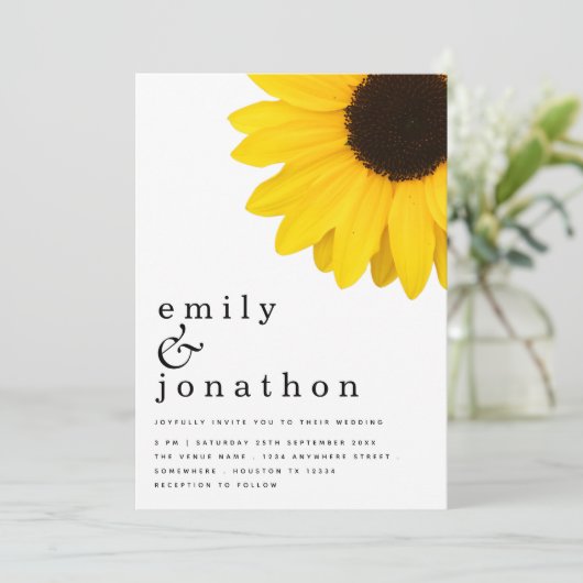 Rustic Sunflower Modern Typography Wedding Kaart (Staand voorkant)