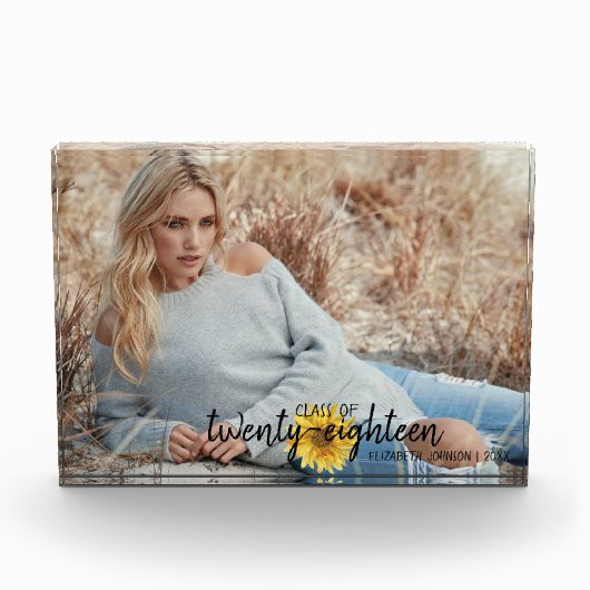 Rustic Sunflower Monogram Class of Photo Block Fotoblokken (Voorkant)