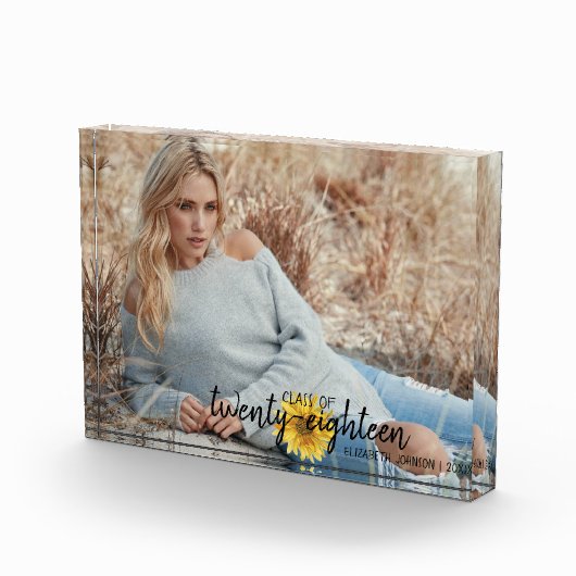 Rustic Sunflower Monogram Class of Photo Block Fotoblokken (Rechts)