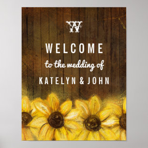 Rustic Sunflower Monogram Welkom op het huwelijk Poster