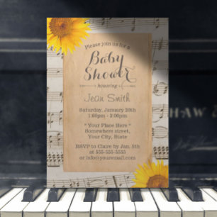 Rustic Sunflower Musical Baby shower Kaart