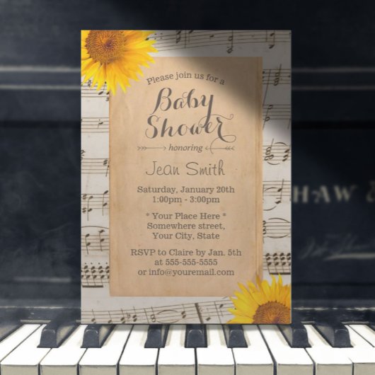 Rustic Sunflower  Musical Baby shower Kaart