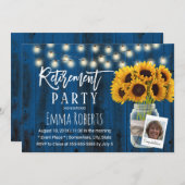 Rustic Sunflower Navy Barn Wood Foto Retirement Kaart (Voorkant / Achterkant)