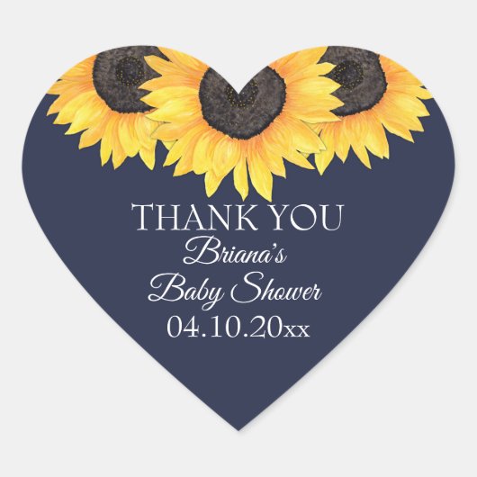 Rustic Sunflower Navy Blue Baby shower Hart Sticker (Voorkant)