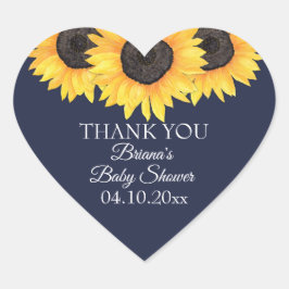 Rustic Sunflower Navy Blue Baby shower Hart Sticker