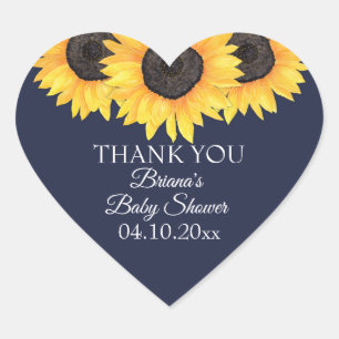 Rustic Sunflower Navy Blue Baby shower Hart Sticker