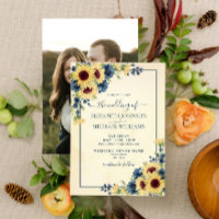 Rustic Sunflower Navy Blue Floral Photo Wedding