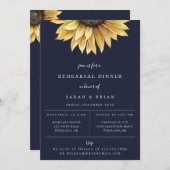Rustic Sunflower Navy Blue Rehearsal Aankondiging (Voorkant / Achterkant)