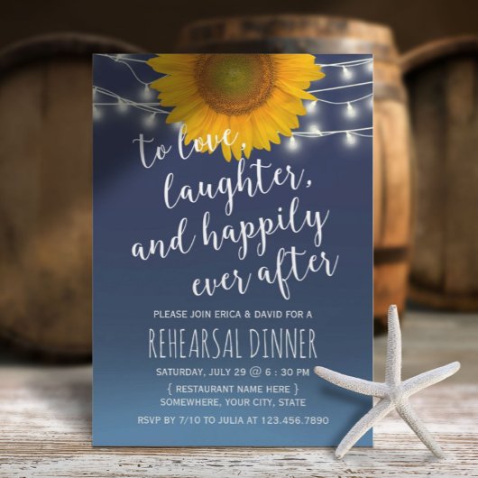 Rustic Sunflower Navy Blue Rehearsal Kaart