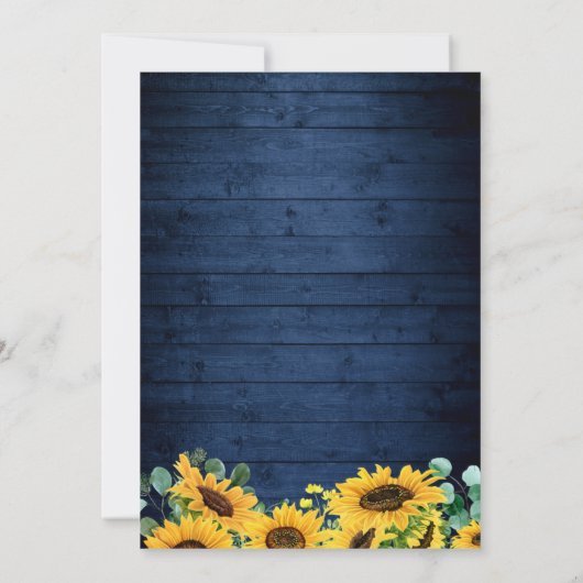 Rustic Sunflower Navy Blue String Lights Wedding Kaart (Achterkant)