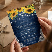 Rustic Sunflower Navy Blue String Lights Wedding Kaart