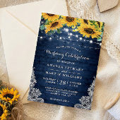 Rustic Sunflower Navy Blue String Lights Wedding Kaart