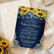 Rustic Sunflower Navy Blue String Lights Wedding