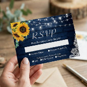 Rustic Sunflower Navy Blue String Lights Wedding RSVP Kaartje