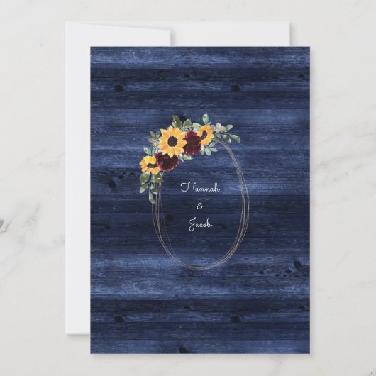 Rustic Sunflower Navy Blue String Lights Wedding Save The Date (Achterkant)