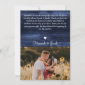 Rustic Sunflower Navy Blue Wedding Bedankkaart (Achterkant)