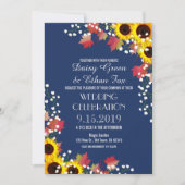 Rustic Sunflower Navy Blue Wedding Invitations Kaart (Voorkant)