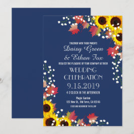 Rustic Sunflower Navy Blue Wedding Invitations Kaart